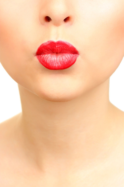beautiful make up of glamour red gloss lips - 写真・画像