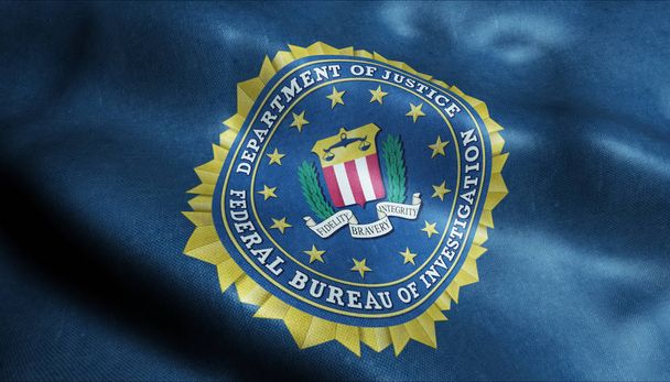 3D Heiluttaen Lipun Yhdysvaltain liittovaltion Bureau of Investigation lähikuva View
 - Valokuva, kuva
