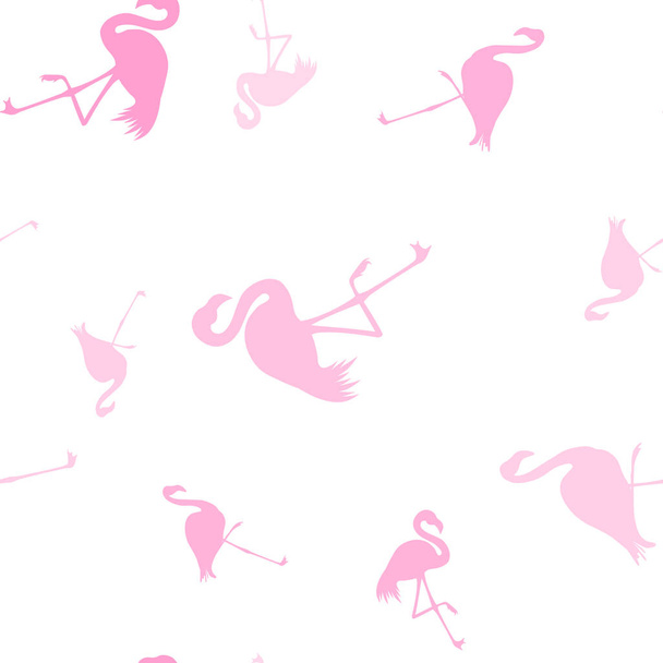 Seamless flamingo pattern vector illustration. Pink flamingos pattern white background.  Summer Wallpaper Background, Cartoon Vector illustration. - Vector, Image