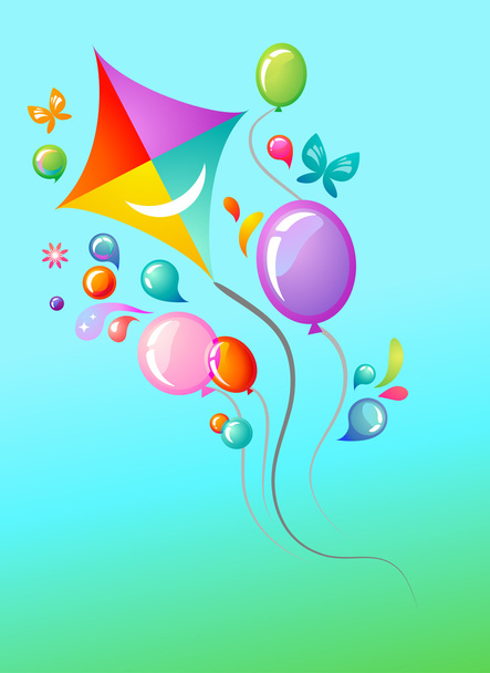 Kite and balloons - Vector, Image