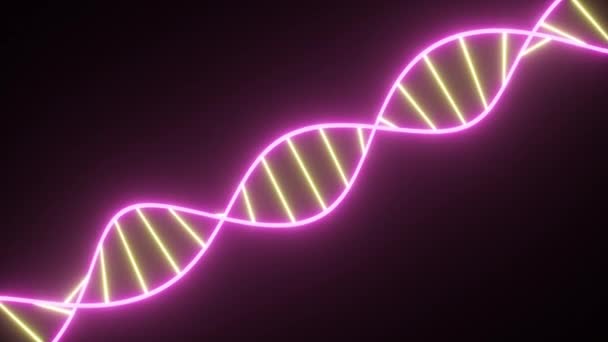 回転ネオンDNA鎖。蛍光紫外線。SFスタイル。現代のネオン黄色の紫の光スペクトル。3D レンダリング シームレス ループ アニメーション 4k Uhd - 映像、動画