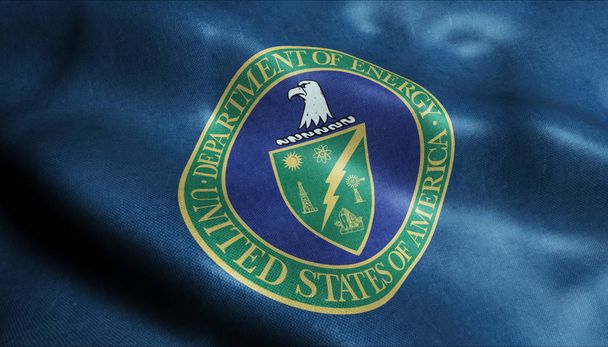 3D розмахуючи прапором Сполучених Державного департаменту енергетики погляд крупним планом - Фото, зображення
