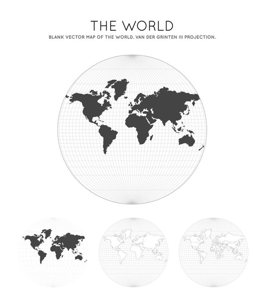 Mapa světa Van der Grinten III projekce glóbus se spojnicemi zeměpisné šířky a délky Světová mapa - Vektor, obrázek