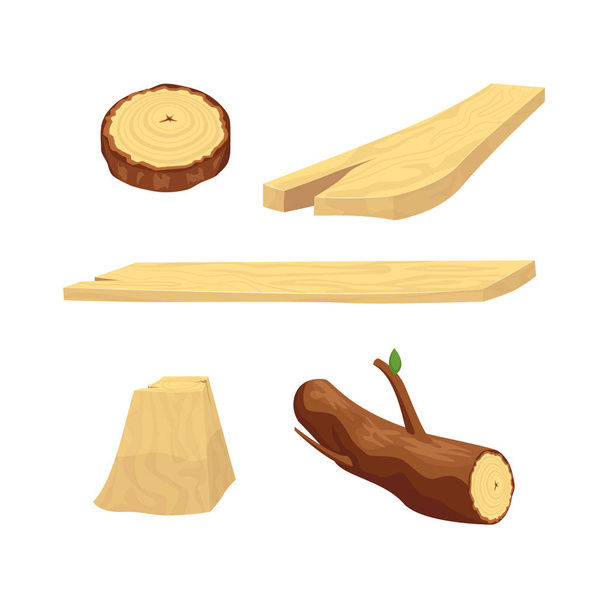 Wooden Trunk Materials and Firewood Set. Vector - Vector, Image