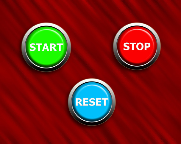 start stop and reset buttons on black & red texture - Fotoğraf, Görsel