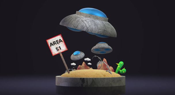  UFO a terület 51 3D-s renderelés a tudományos tartalom. - Fotó, kép
