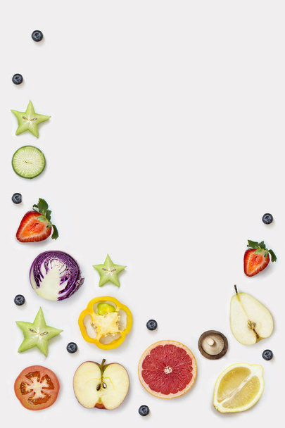 Cross section of vegetables and fruits frame copy space image. - Photo, Image