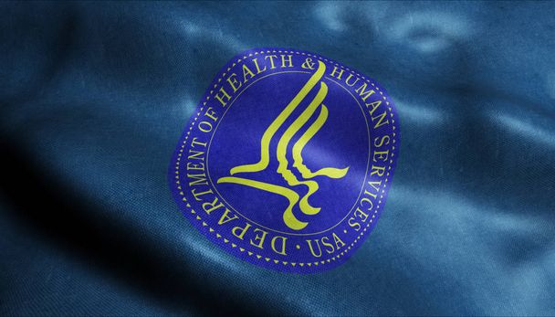 Bandera ondeante 3D del Departamento de Salud y Servicios Humanos de los Estados Unidos
 - Foto, imagen