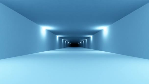 Interiér futuristických modrých Sci-Fi tunelů. Sci-Fi koridor. Abstraktní moderní technologické zázemí. Plynulá smyčka 3D vykreslení animace 4k UHD - Záběry, video