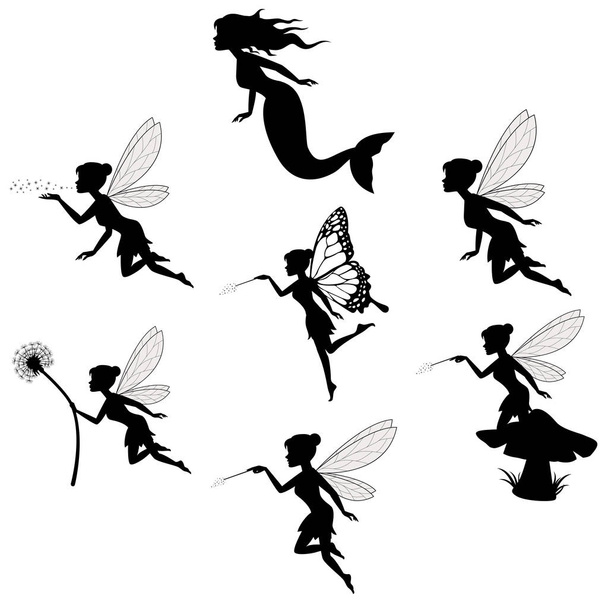 Fairy silhouet collecties in witte backgorund - Vector, afbeelding