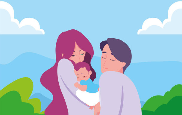 мама и папа несут ее новорожденного
 - Вектор,изображение