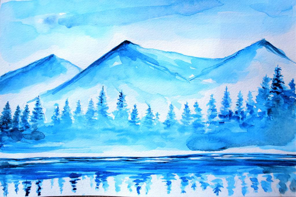 Beautiful winter art water color background illustration - Photo, Image