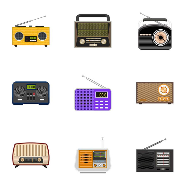 Radio icon set, flat style - Vettoriali, immagini