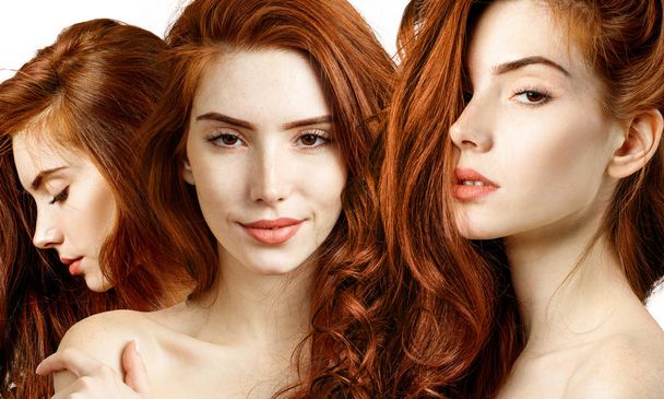 Collage van sensuele roodharige vrouw met mooie lange haren. - Foto, afbeelding
