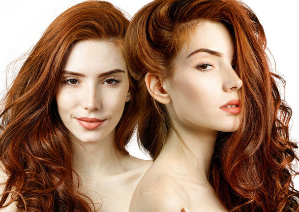 Collage of sensual redhead woman with beautiful long hair. - Фото, изображение