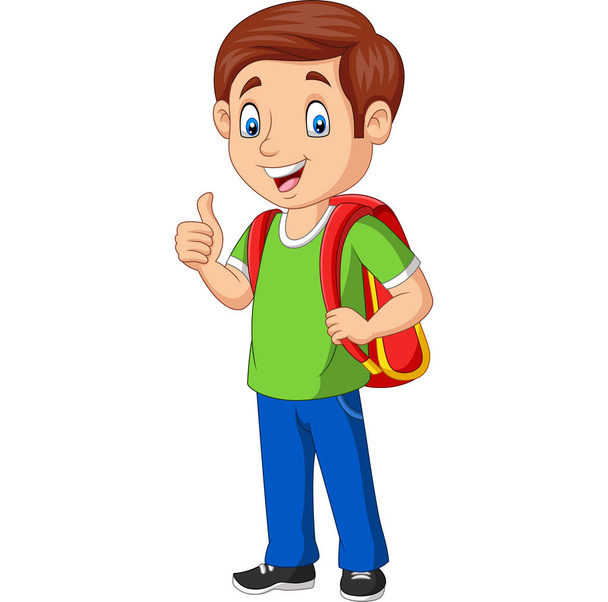 Vector illustratie van Cartoon gelukkig school jongen met rugzak geven een duim omhoog - Vector, afbeelding
