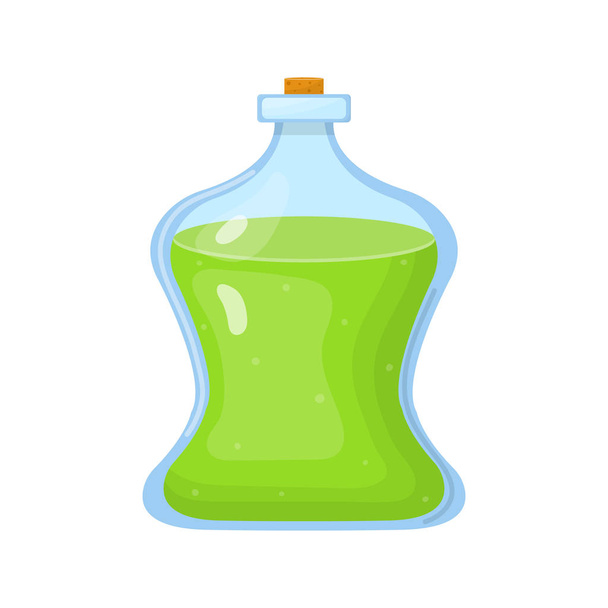 Magic potion in bottle with green liquid isolated on white background. Chemical or alchemy elixir. Vector illustration for any design. - Vektor, kép
