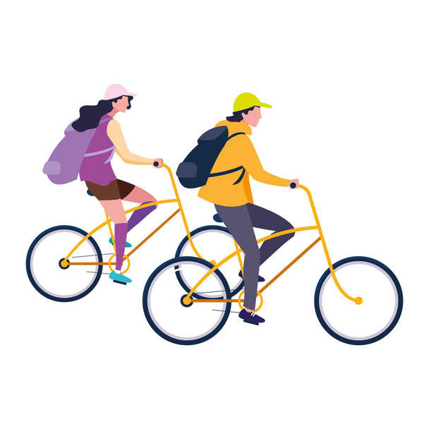 man and woman riding bicycle - Vector, Image