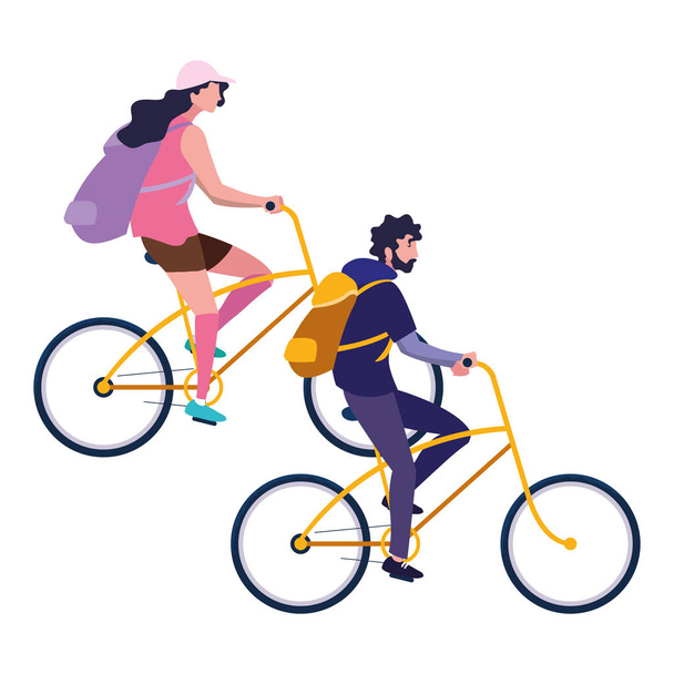 man and woman riding bicycle - Vector, Image