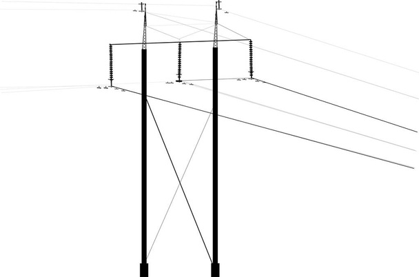 иллюстрация с черной электрической колонной и кабелем - Вектор,изображение