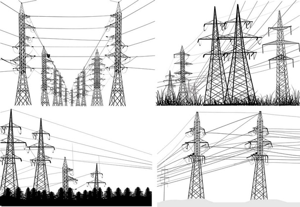 colección de pilones de energía eléctrica aislada en blanco - Vector, imagen