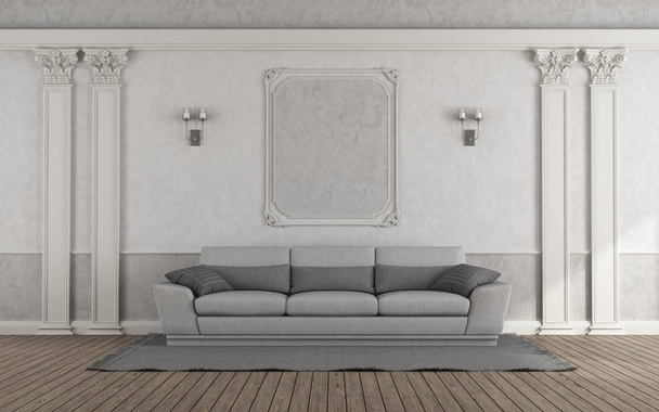 Nappali szürke kanapéval klasszikus stílusban-3D renderelés - Fotó, kép