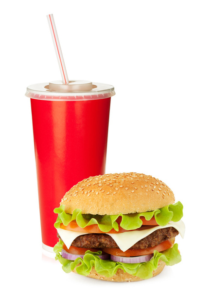 高速食糧飲み物およびハンバーガー - 写真・画像