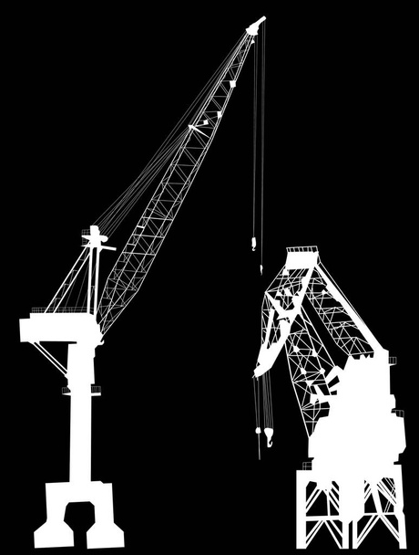 two industrial cranes isolated on black - Vector, Image