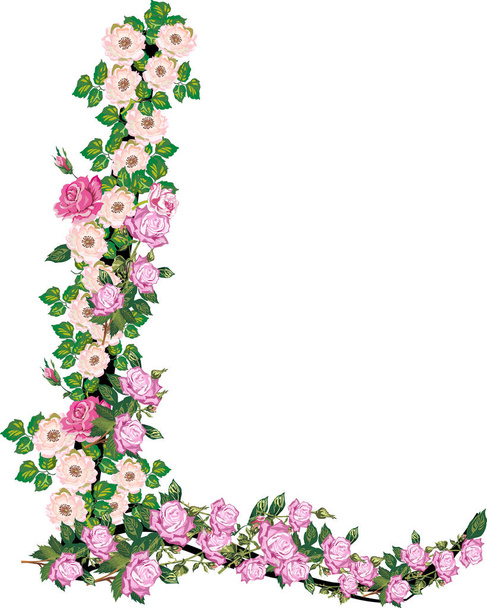 літера L з троянд і білих квітів ізольовані на білому
 - Вектор, зображення