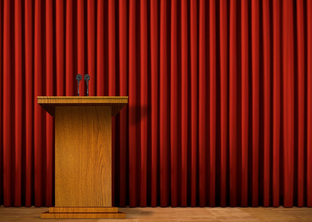 Podium on stage over red curtain - Photo, Image