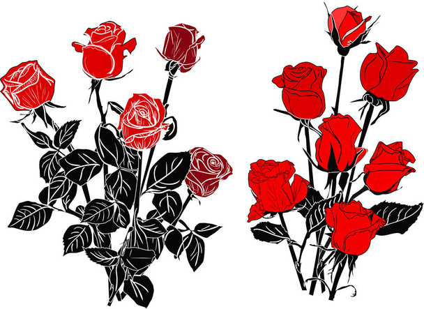 zwei schwarze und rote Rosensträuße auf weiß - Vektor, Bild