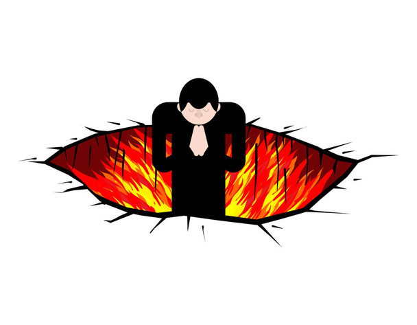 Αμαρτωλός στο λάκκο στην κόλαση. Ρήγμα φωτιάς. Τρύπα στο Καθαρτήριο - Διάνυσμα, εικόνα