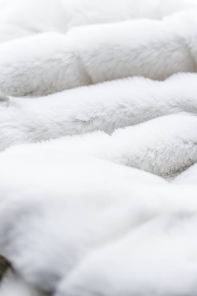 Luxury white fur coat texture background, artificial fabric deta - Foto, Imagem