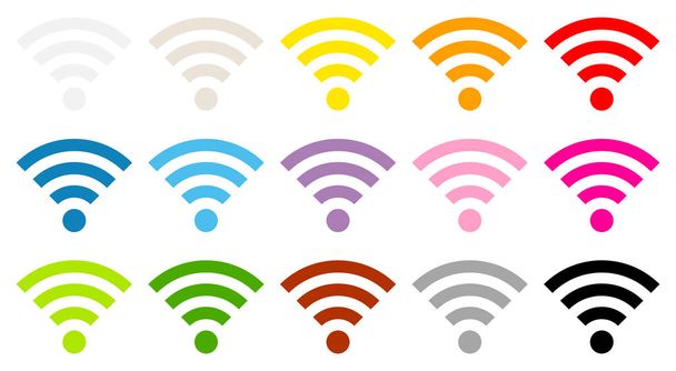 Σύνολο μεμονωμένων γραφικών εικονιδίων Wi-Fi δεκαπέντε χρώματα - Διάνυσμα, εικόνα