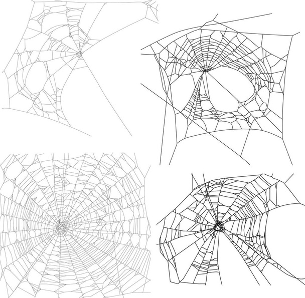 vier zwarte spinnenwebben illustratie - Vector, afbeelding