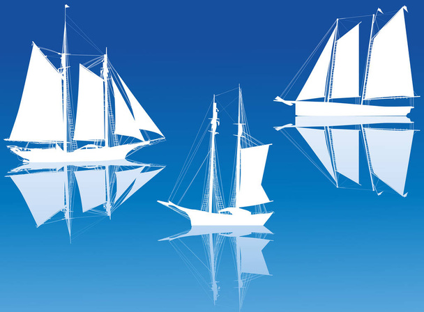 tre sagome di nave con riflessi sul blu
 - Vettoriali, immagini