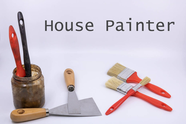 Casa Pittore Graphic Resource (Peintre en btiment è House pittore scritto in inglese) con pianta della casa per la vendita di materiale da costruzione vernice
 - Foto, immagini