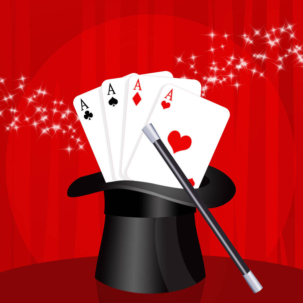 illustration of playing cards in the magician's hat - Foto, imagen