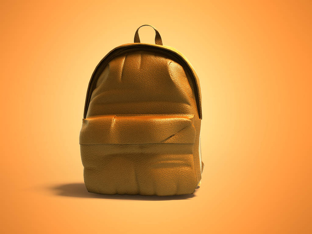 Sac à dos adolescent en cuir orange école 3d render sur fond orange
 - Photo, image