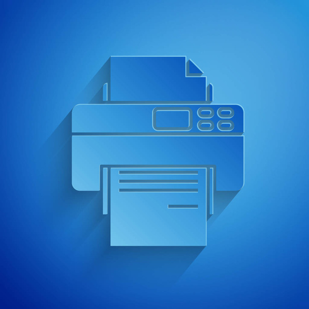 Papier gesneden Printer pictogram geïsoleerd op blauwe achtergrond. Papierkunst stijl. Vector Illustratie - Vector, afbeelding