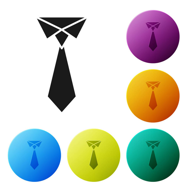 Icône cravate noire isolée sur fond blanc. Cravate et cravate symbole. Définir des icônes boutons de cercle colorés. Illustration vectorielle
 - Vecteur, image