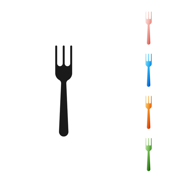 Zwarte vork icoon geïsoleerd op witte achtergrond. Bestek symbool. Stel pictogrammen kleurrijk. Vector illustratie - Vector, afbeelding