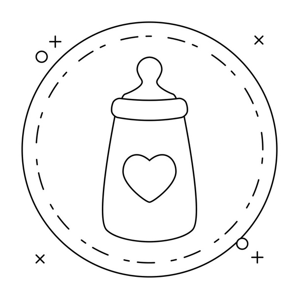 フレーム円形の心を持つボトルミルクの赤ちゃん - ベクター画像
