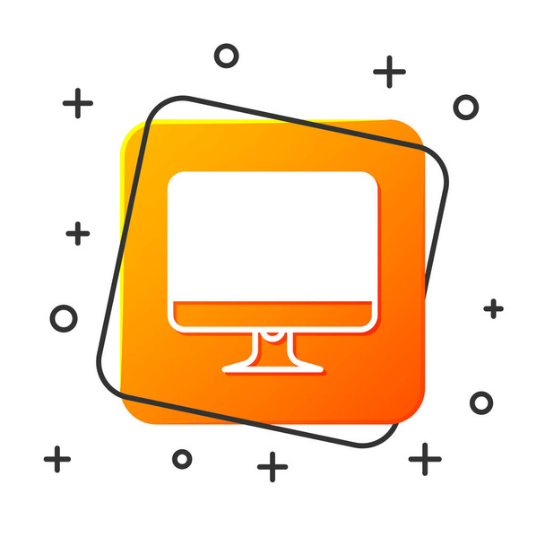 White Computer monitor screen icon isolated on white background. Electronic device. Front view. Orange square button. Vector Illustration - ベクター画像