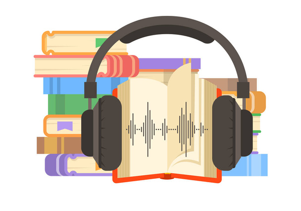 Audio βιβλίο και ακουστικά διανυσματικά επίπεδη απεικόνιση - Διάνυσμα, εικόνα