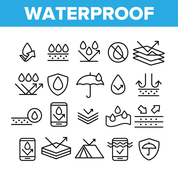 Waterproof, Water Resistant Materials Vector Linear Icons Set - Vector, Image