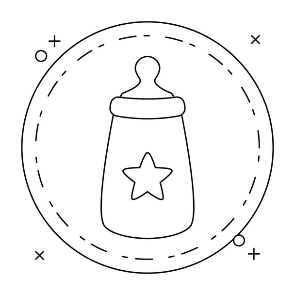láhev s mlékem s hvězdou v rámu kruhové - Vektor, obrázek