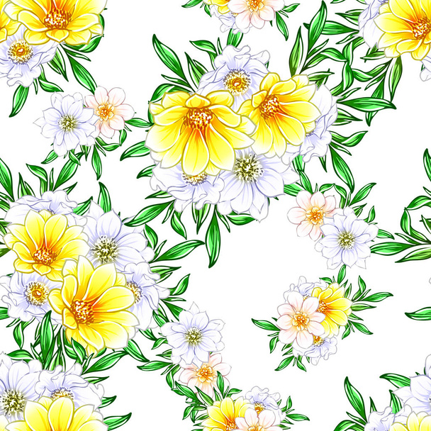 Colourful vintage style flowers seamless pattern - Vektor, Bild