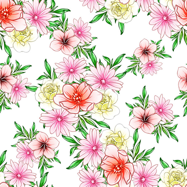 Kolorowe vintage stylu kwiaty bezszwowy wzór - Wektor, obraz