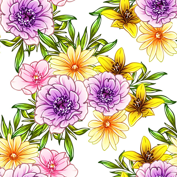 Colourful vintage style flowers seamless pattern - ベクター画像